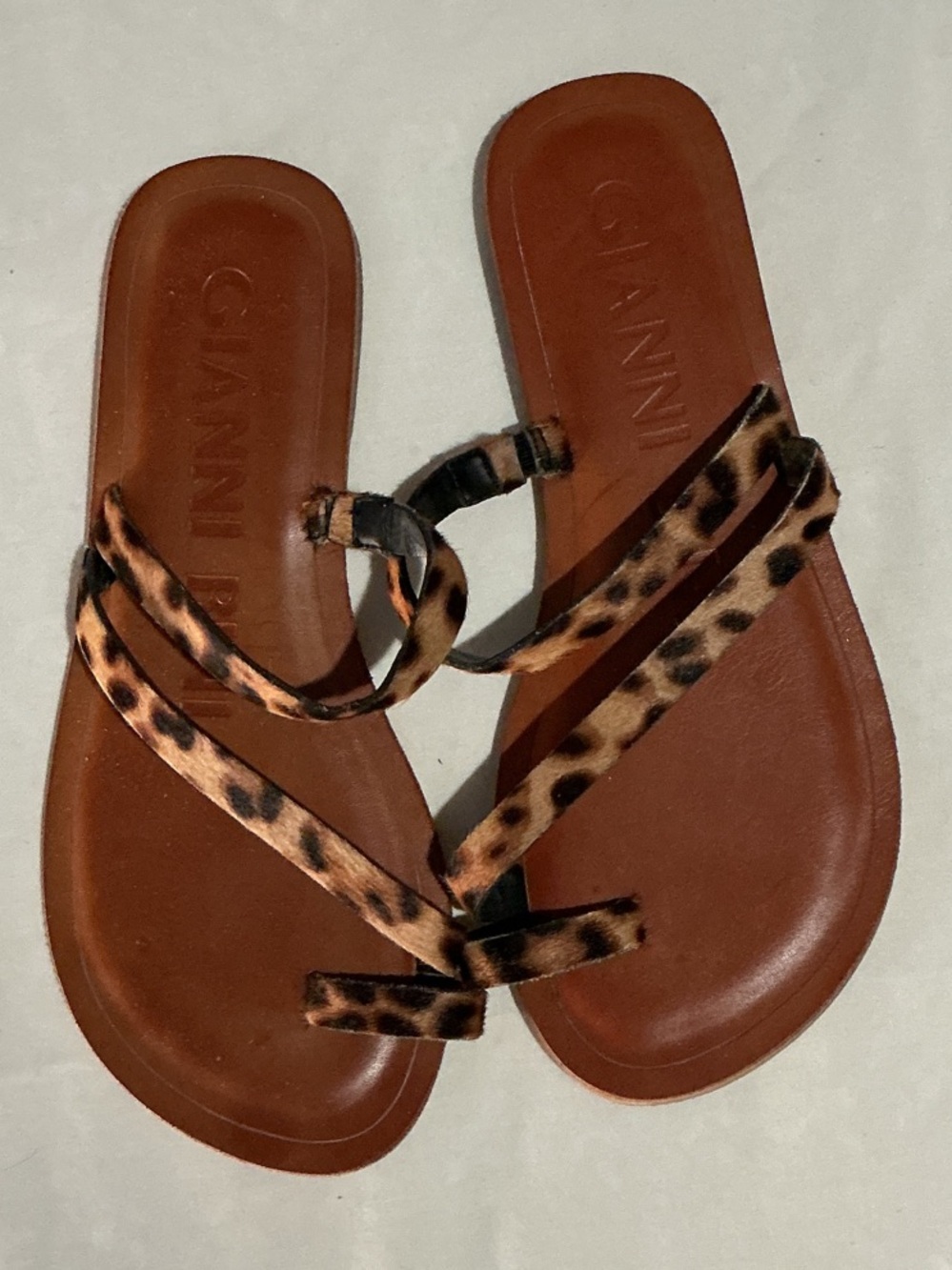 Gianni Bini Brown Footbed Sandals with Leopard-Print Straps